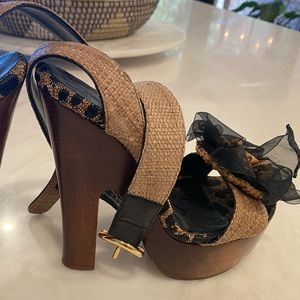 Dolce and Gabbana Woven Dark Wood Heels